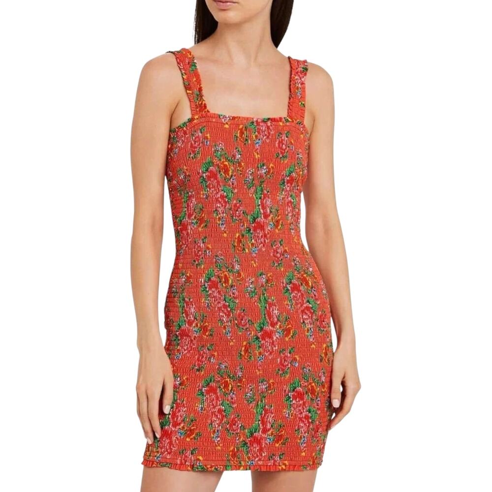 Rhode, Women's 'Jasmine' Mini Dress, Floral Smocked Bodycon, Red Dazzle, Small